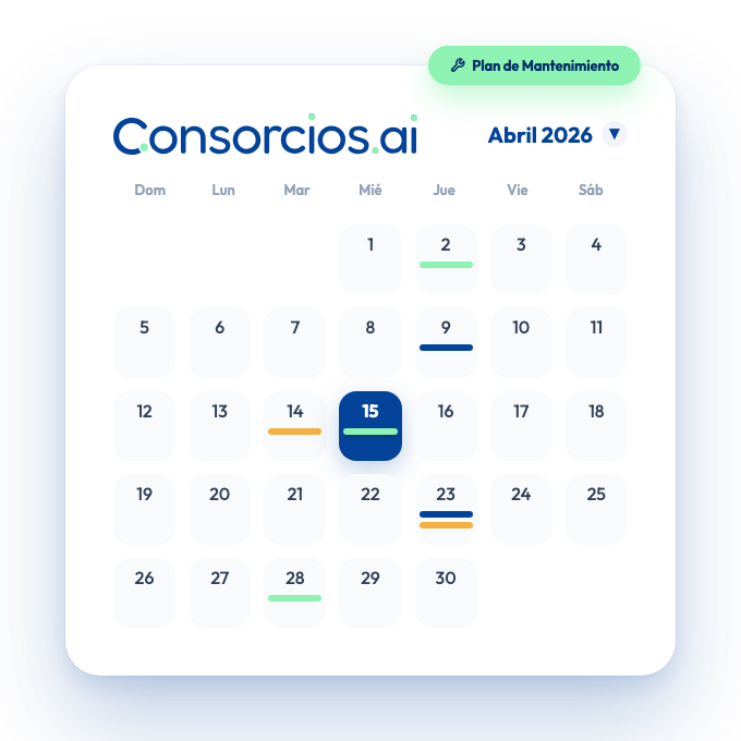 Mockup de dashboard con calendario de mantenimiento preventivo y tareas agendadas automáticamente